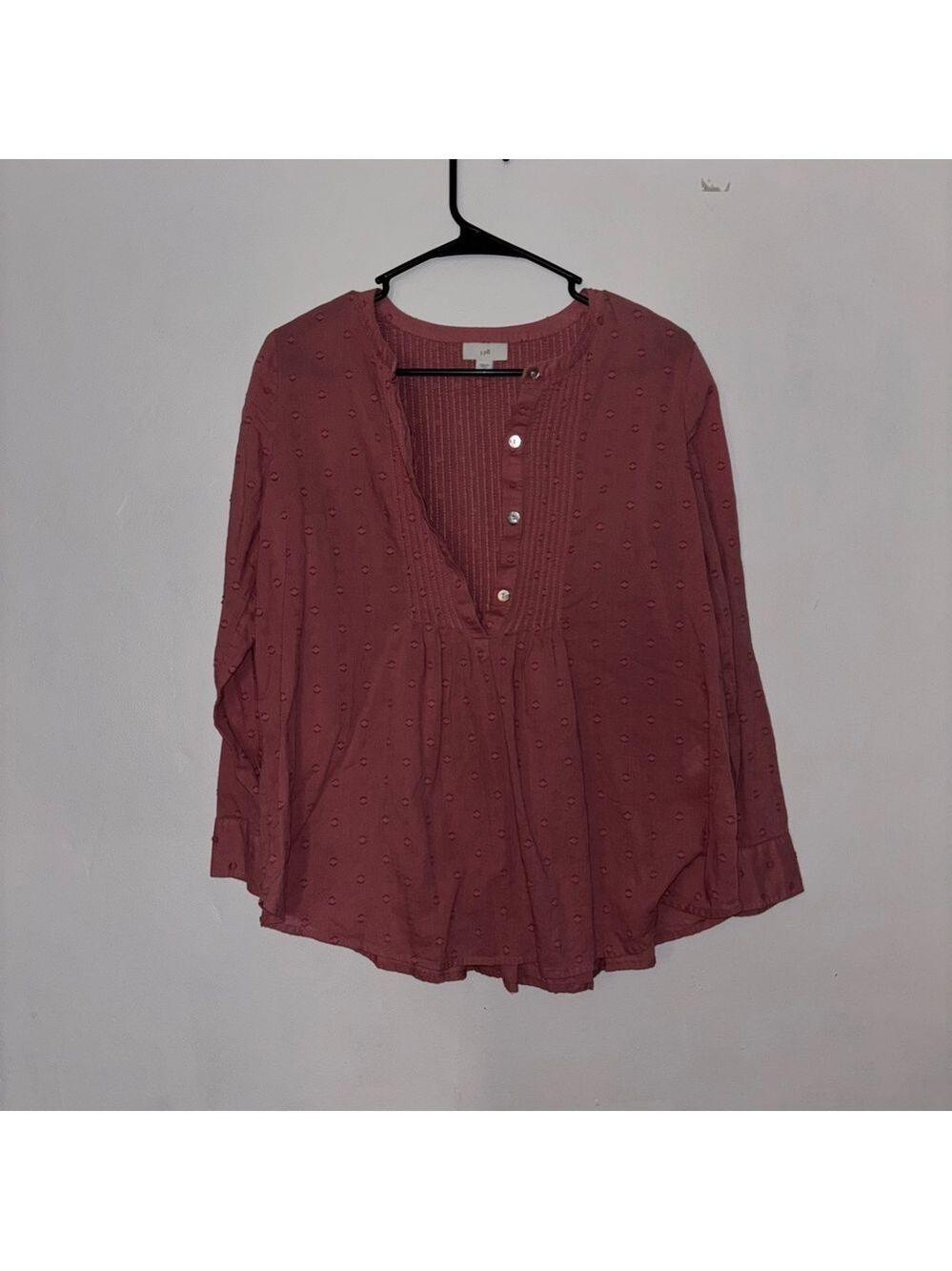 J. Jill Mauve Women’s Pink Swiss Dot Henley Blouse Long Sleeve Button Front XS